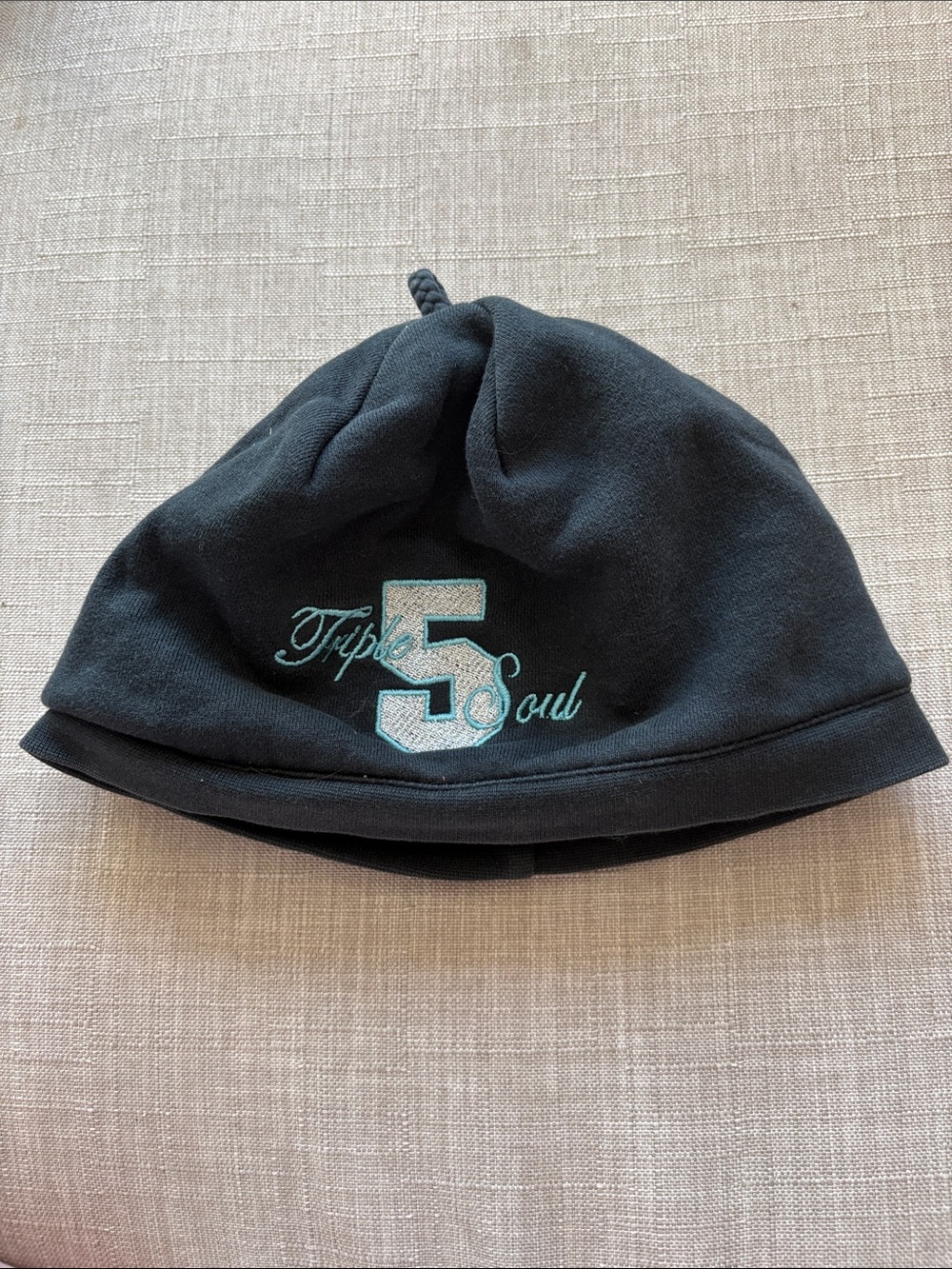 Triple Five Soul Black Beanie with Teal Embroidered '5'